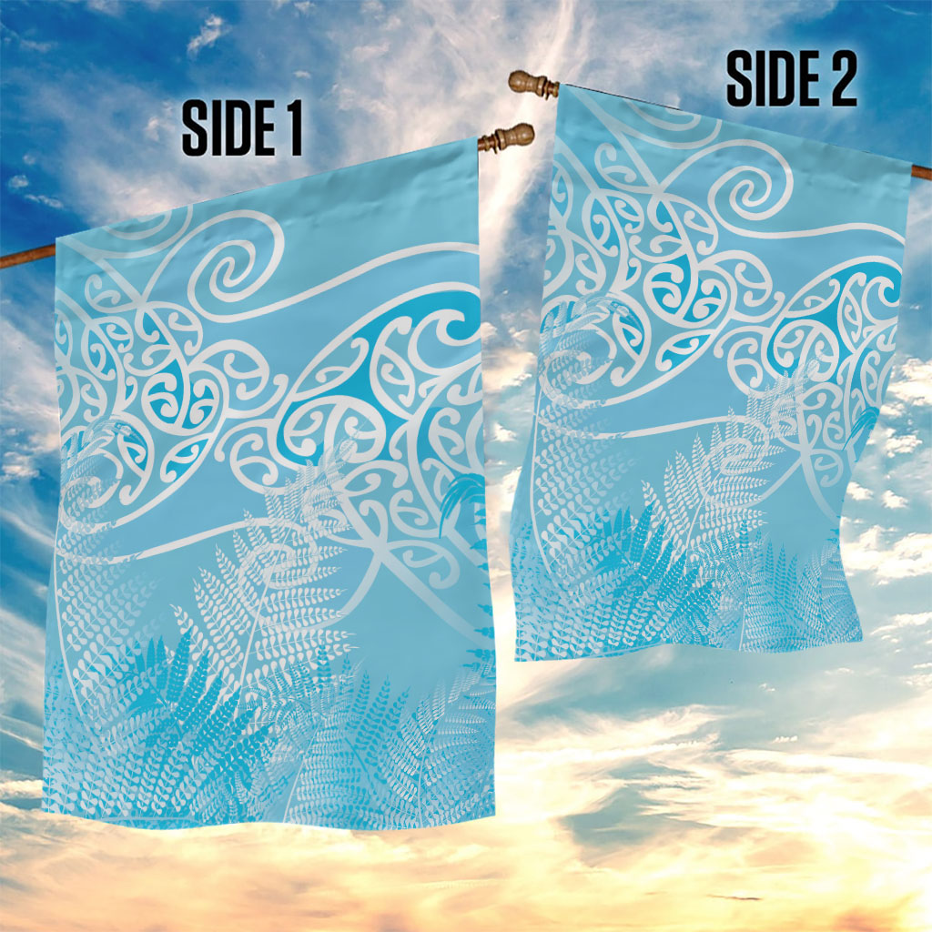Aotearoa Maori Koru Curves Garden Flag Silver Ferns - Turquoise
