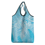 Aotearoa Maori Koru Curves Grocery Bag Silver Ferns - Turquoise
