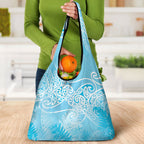Aotearoa Maori Koru Curves Grocery Bag Silver Ferns - Turquoise