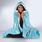 Aotearoa Maori Koru Curves Hooded Blanket Silver Ferns - Turquoise