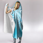 Aotearoa Maori Koru Curves Hooded Blanket Silver Ferns - Turquoise