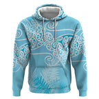 Aotearoa Maori Koru Curves Hoodie Silver Ferns - Turquoise