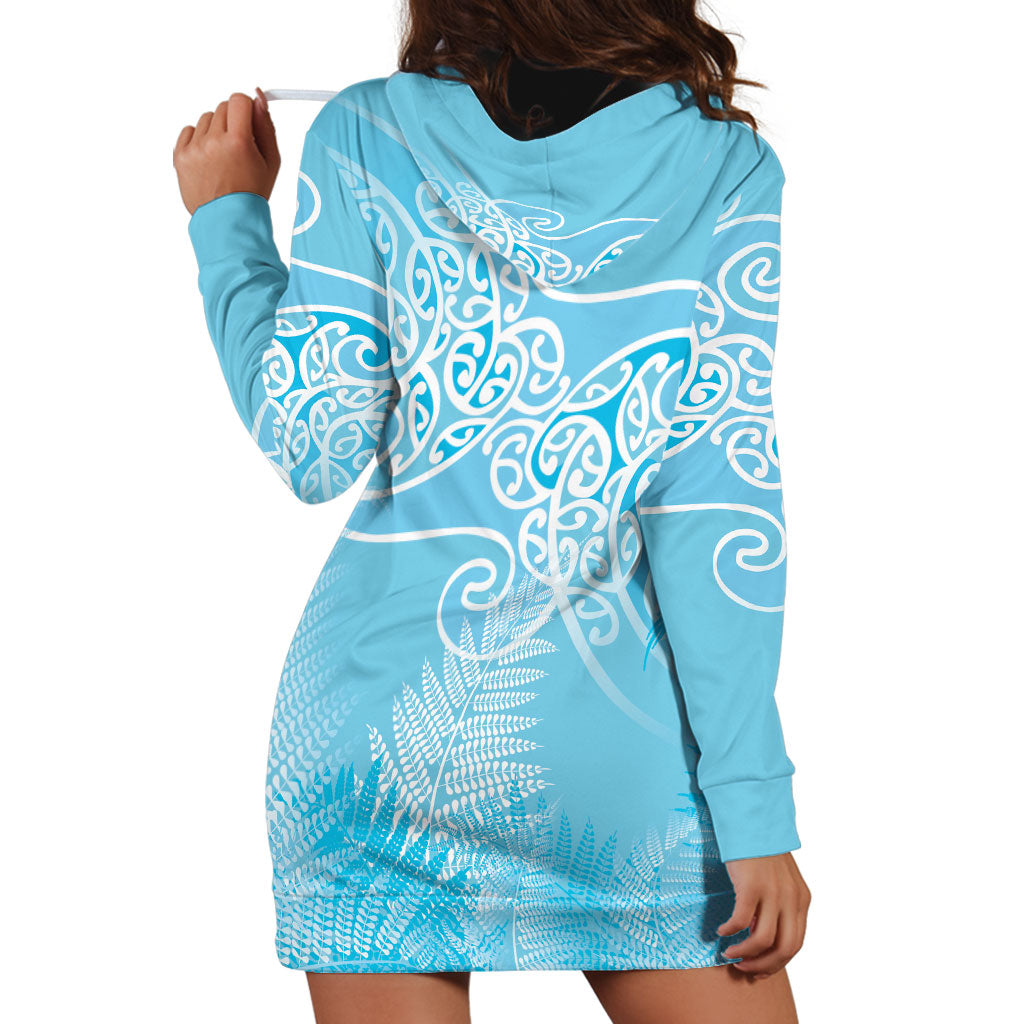Aotearoa Maori Koru Curves Hoodie Dress Silver Ferns - Turquoise