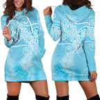 Aotearoa Maori Koru Curves Hoodie Dress Silver Ferns - Turquoise