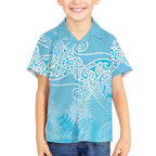 Aotearoa Maori Koru Curves Kid Hawaiian Shirt Silver Ferns - Turquoise