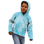 Aotearoa Maori Koru Curves Kid Hoodie Silver Ferns - Turquoise
