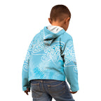 Aotearoa Maori Koru Curves Kid Hoodie Silver Ferns - Turquoise