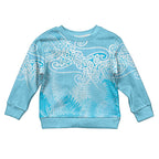 Aotearoa Maori Koru Curves Kid Ugly Christmas Sweater Silver Ferns - Turquoise