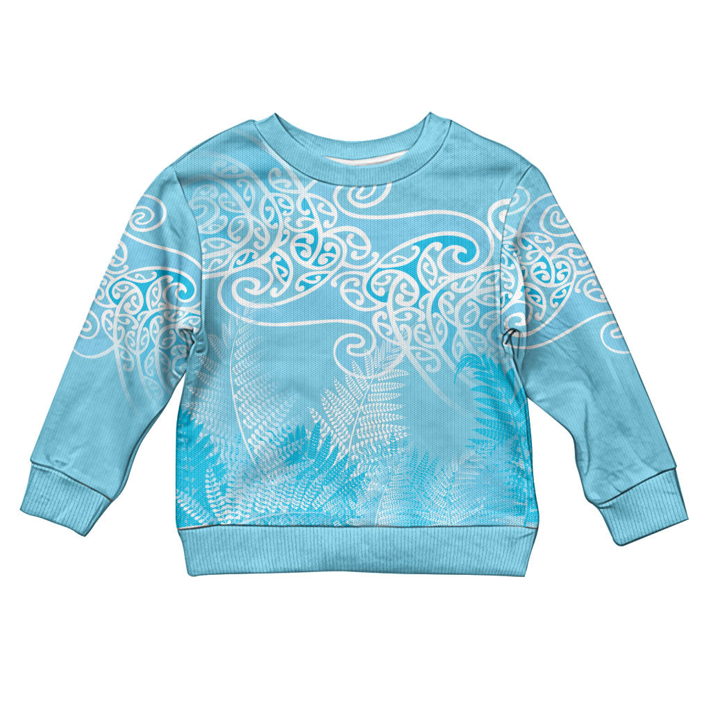 Aotearoa Maori Koru Curves Kid Ugly Christmas Sweater Silver Ferns - Turquoise