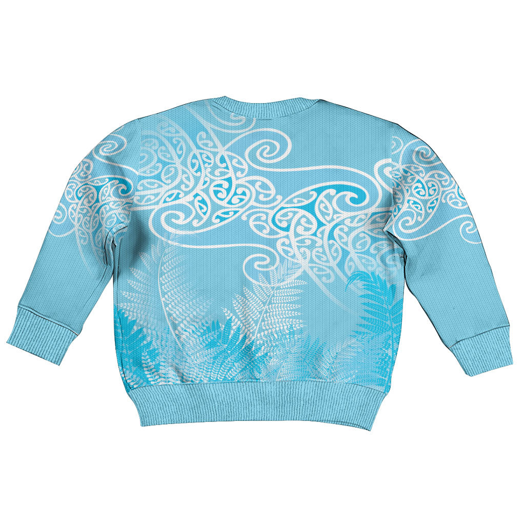 Aotearoa Maori Koru Curves Kid Ugly Christmas Sweater Silver Ferns - Turquoise