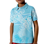 Aotearoa Maori Koru Curves Kid Polo Shirt Silver Ferns - Turquoise