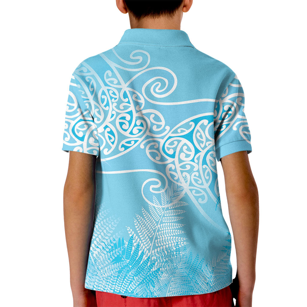 Aotearoa Maori Koru Curves Kid Polo Shirt Silver Ferns - Turquoise