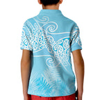 Aotearoa Maori Koru Curves Kid Polo Shirt Silver Ferns - Turquoise