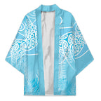 Aotearoa Maori Koru Curves Kimono Silver Ferns - Turquoise