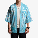 Aotearoa Maori Koru Curves Kimono Silver Ferns - Turquoise