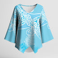 Aotearoa Maori Koru Curves Kimono Sleeve Blouse Silver Ferns - Turquoise