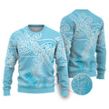 Aotearoa Maori Koru Curves Ugly Christmas Sweater Silver Ferns - Turquoise