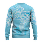Aotearoa Maori Koru Curves Ugly Christmas Sweater Silver Ferns - Turquoise