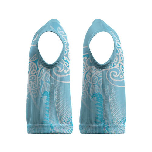 Aotearoa Maori Koru Curves Christmas Knitted V-Neck Vest Silver Ferns - Turquoise