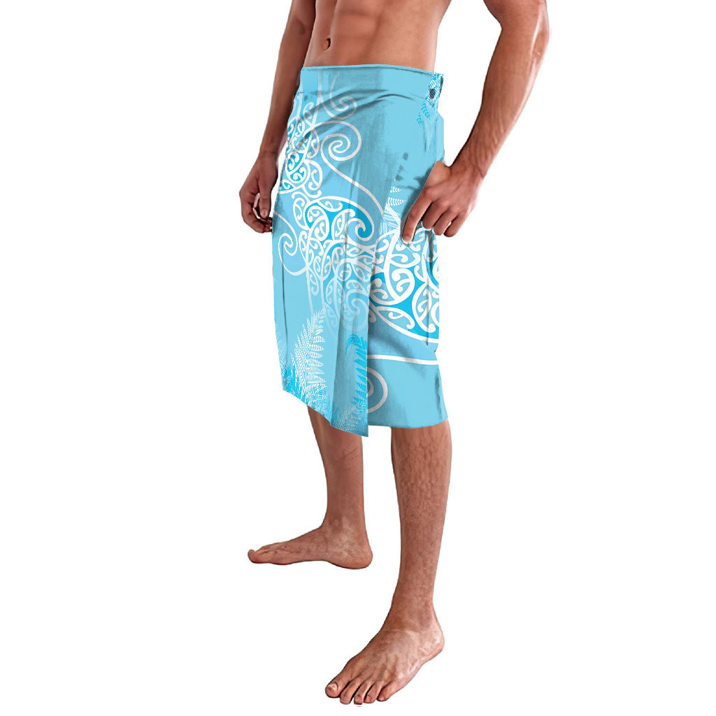 Aotearoa Maori Koru Curves Lavalava Silver Ferns - Turquoise