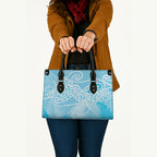 Aotearoa Maori Koru Curves Leather Bag Silver Ferns - Turquoise