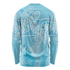 Aotearoa Maori Koru Curves Long Sleeve Shirt Silver Ferns - Turquoise