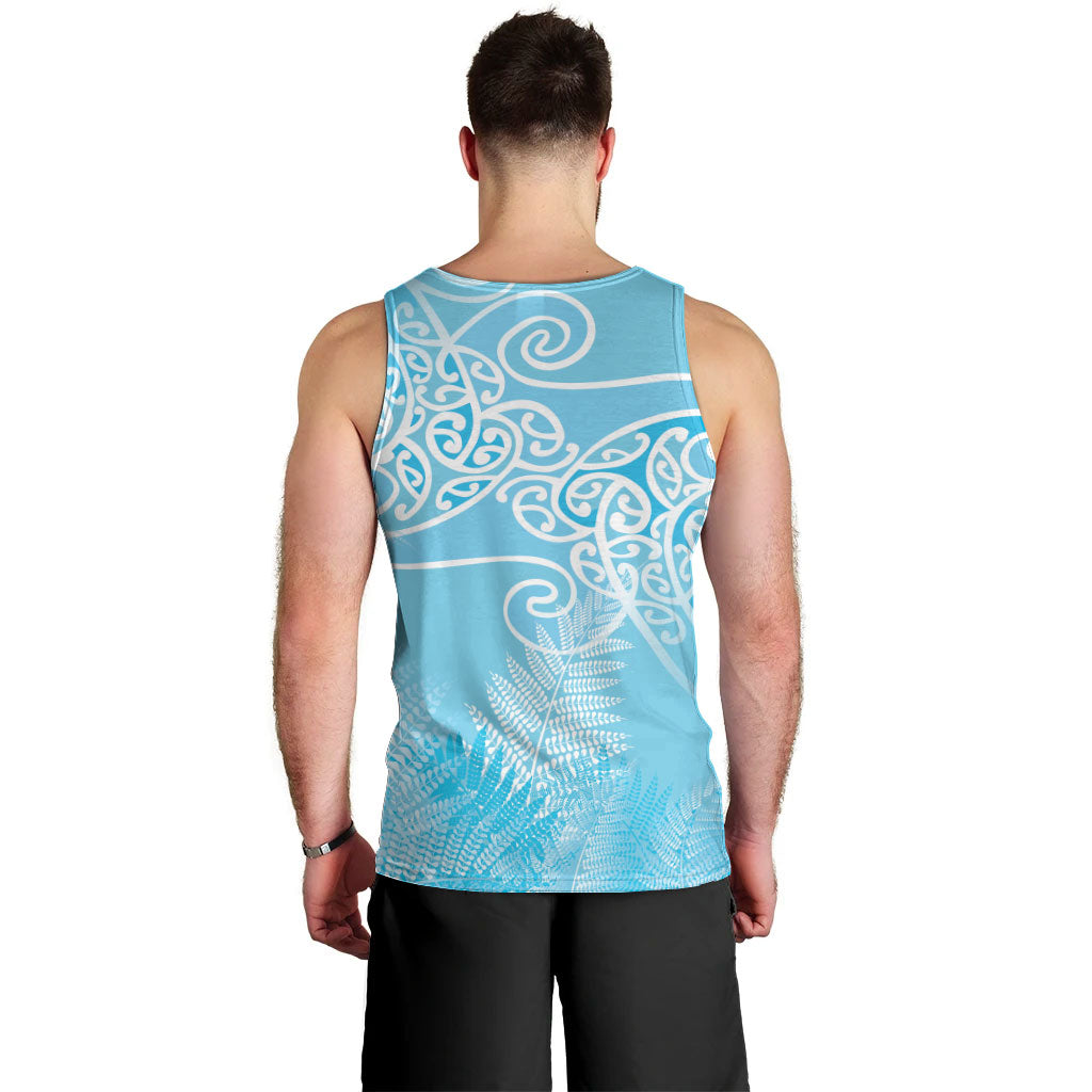 Aotearoa Maori Koru Curves Men Tank Top Silver Ferns - Turquoise