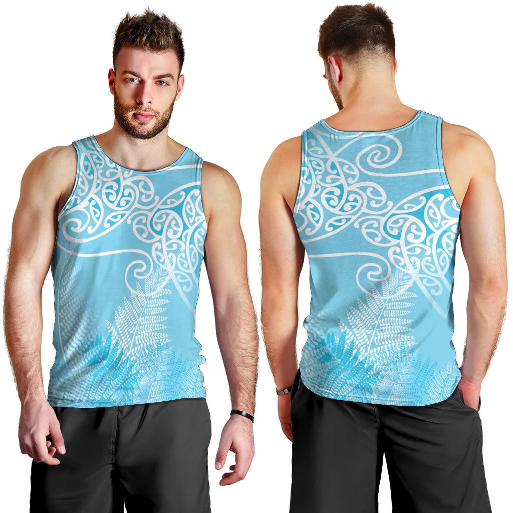Aotearoa Maori Koru Curves Men Tank Top Silver Ferns - Turquoise