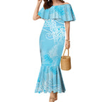 Aotearoa Maori Koru Curves Mermaid Dress Silver Ferns - Turquoise