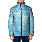 Aotearoa Maori Koru Curves Padded Jacket Silver Ferns - Turquoise