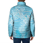 Aotearoa Maori Koru Curves Padded Jacket Silver Ferns - Turquoise