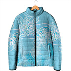 Aotearoa Maori Koru Curves Padded Jacket Silver Ferns - Turquoise