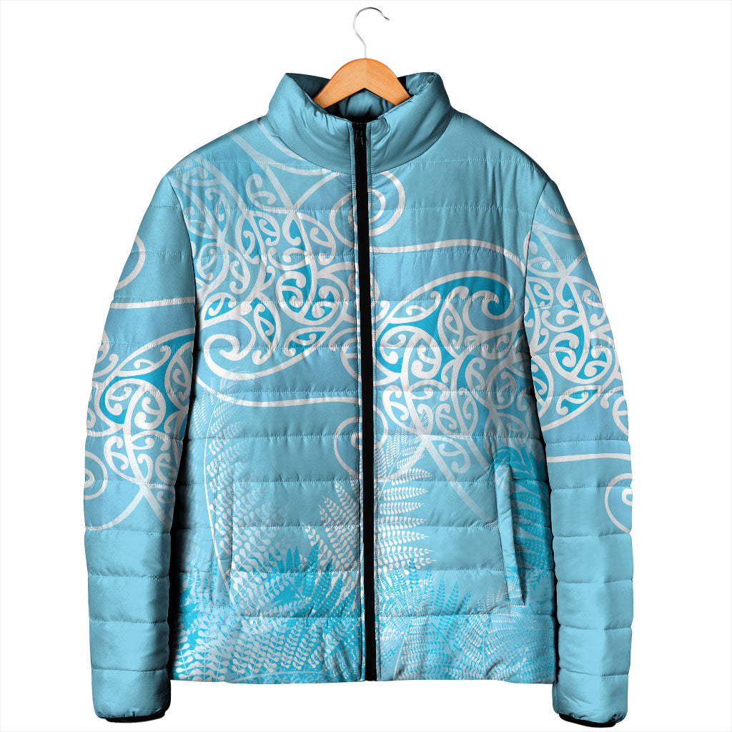 Aotearoa Maori Koru Curves Padded Jacket Silver Ferns - Turquoise