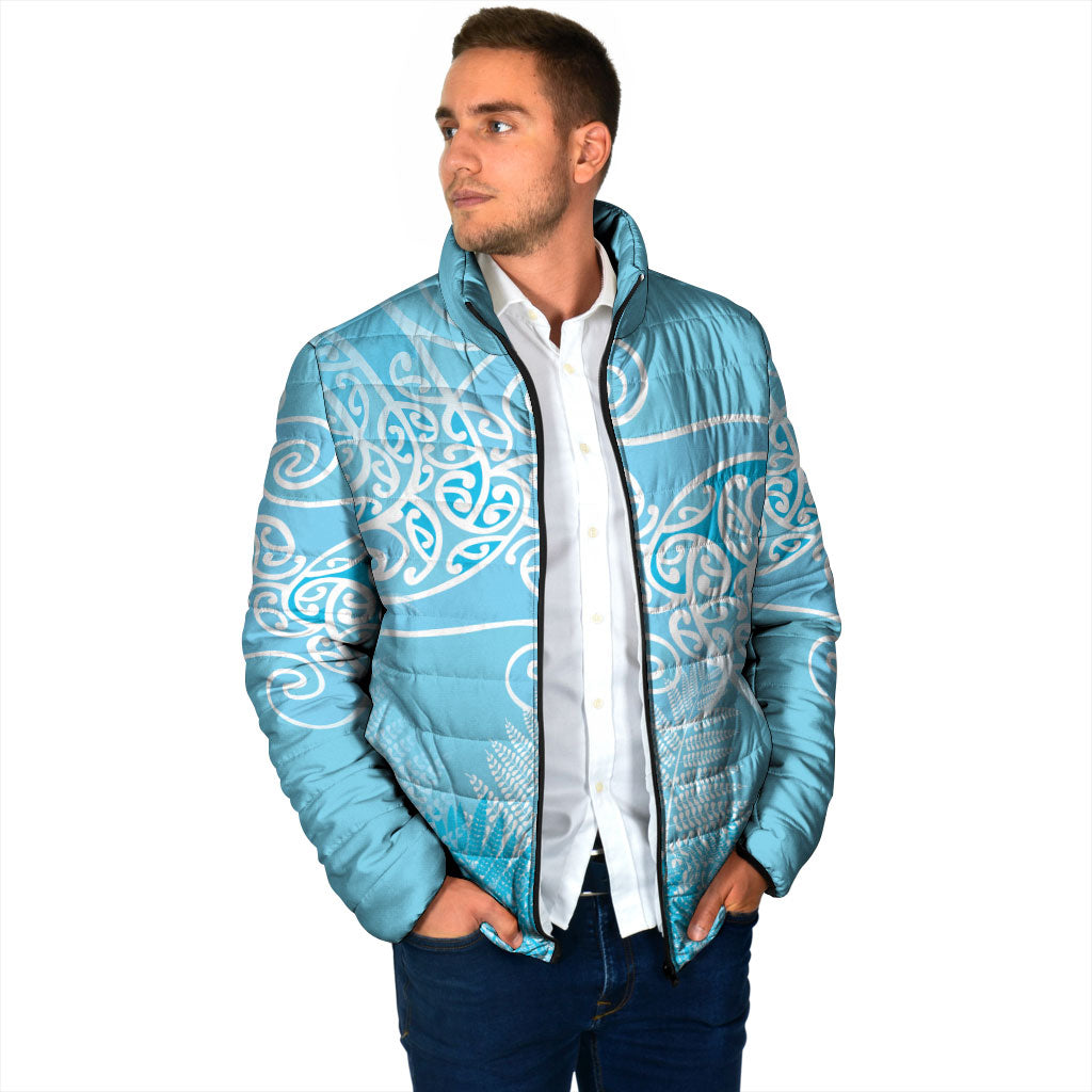 Aotearoa Maori Koru Curves Padded Jacket Silver Ferns - Turquoise