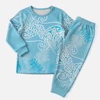Aotearoa Maori Koru Curves Christmas Pajama Set Silver Ferns - Turquoise