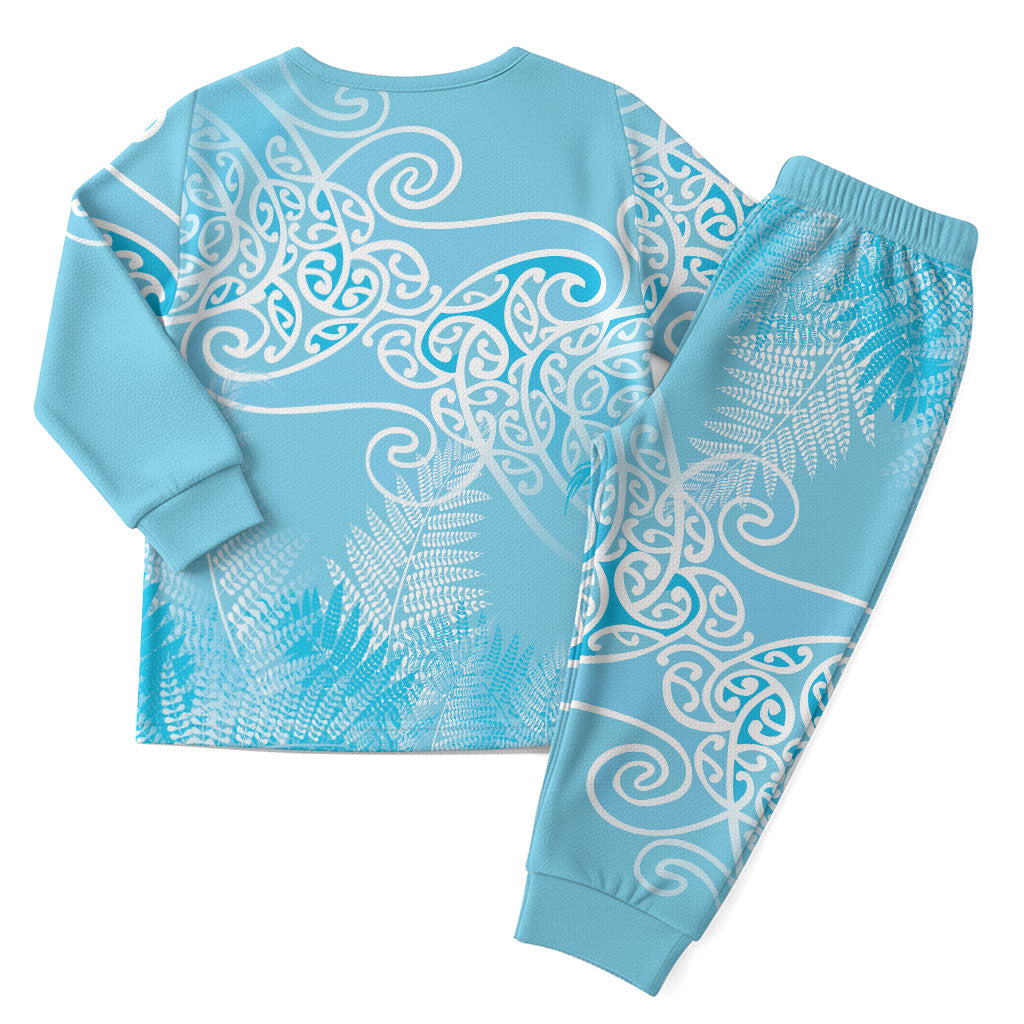 Aotearoa Maori Koru Curves Christmas Pajama Set Silver Ferns - Turquoise