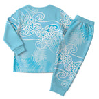 Aotearoa Maori Koru Curves Christmas Pajama Set Silver Ferns - Turquoise