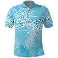 Aotearoa Maori Koru Curves Polo Shirt Silver Ferns - Turquoise