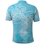 Aotearoa Maori Koru Curves Polo Shirt Silver Ferns - Turquoise