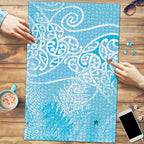 Aotearoa Maori Koru Curves Puzzle Silver Ferns - Turquoise