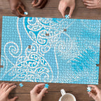 Aotearoa Maori Koru Curves Puzzle Silver Ferns - Turquoise