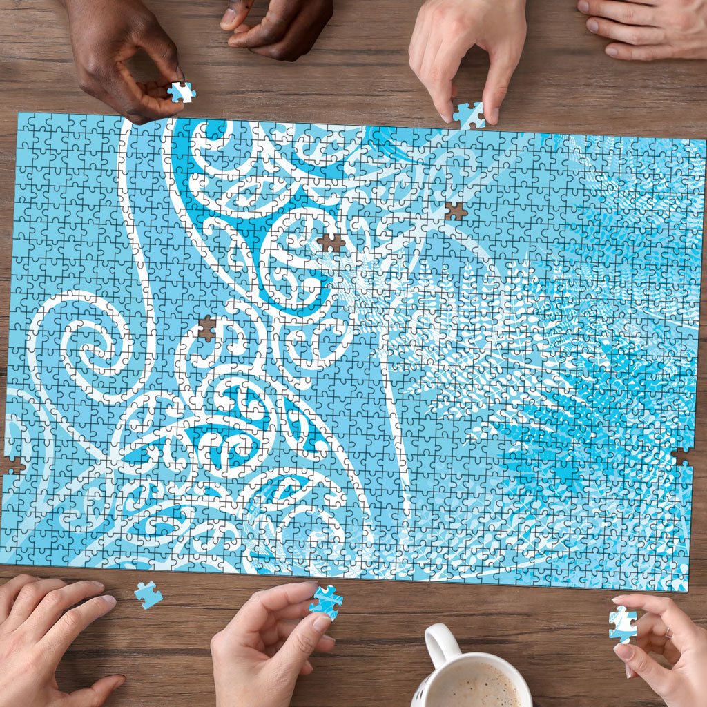 Aotearoa Maori Koru Curves Puzzle Silver Ferns - Turquoise