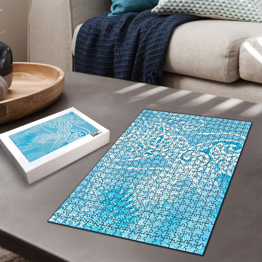 Aotearoa Maori Koru Curves Puzzle Silver Ferns - Turquoise