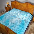Aotearoa Maori Koru Curves Quilt Silver Ferns - Turquoise
