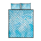 Aotearoa Maori Koru Curves Quilt Bed Set Silver Ferns - Turquoise