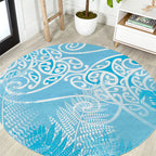 Aotearoa Maori Koru Curves Round Carpet Silver Ferns - Turquoise