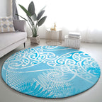 Aotearoa Maori Koru Curves Round Carpet Silver Ferns - Turquoise