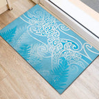 Aotearoa Maori Koru Curves Rubber Doormat Silver Ferns - Turquoise
