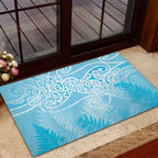 Aotearoa Maori Koru Curves Rubber Doormat Silver Ferns - Turquoise