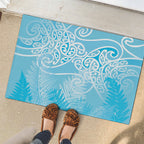 Aotearoa Maori Koru Curves Rubber Doormat Silver Ferns - Turquoise
